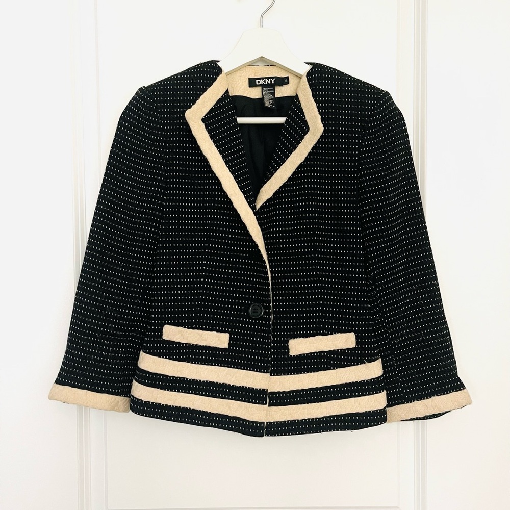 DKNY Black and Cream Women's Jacket